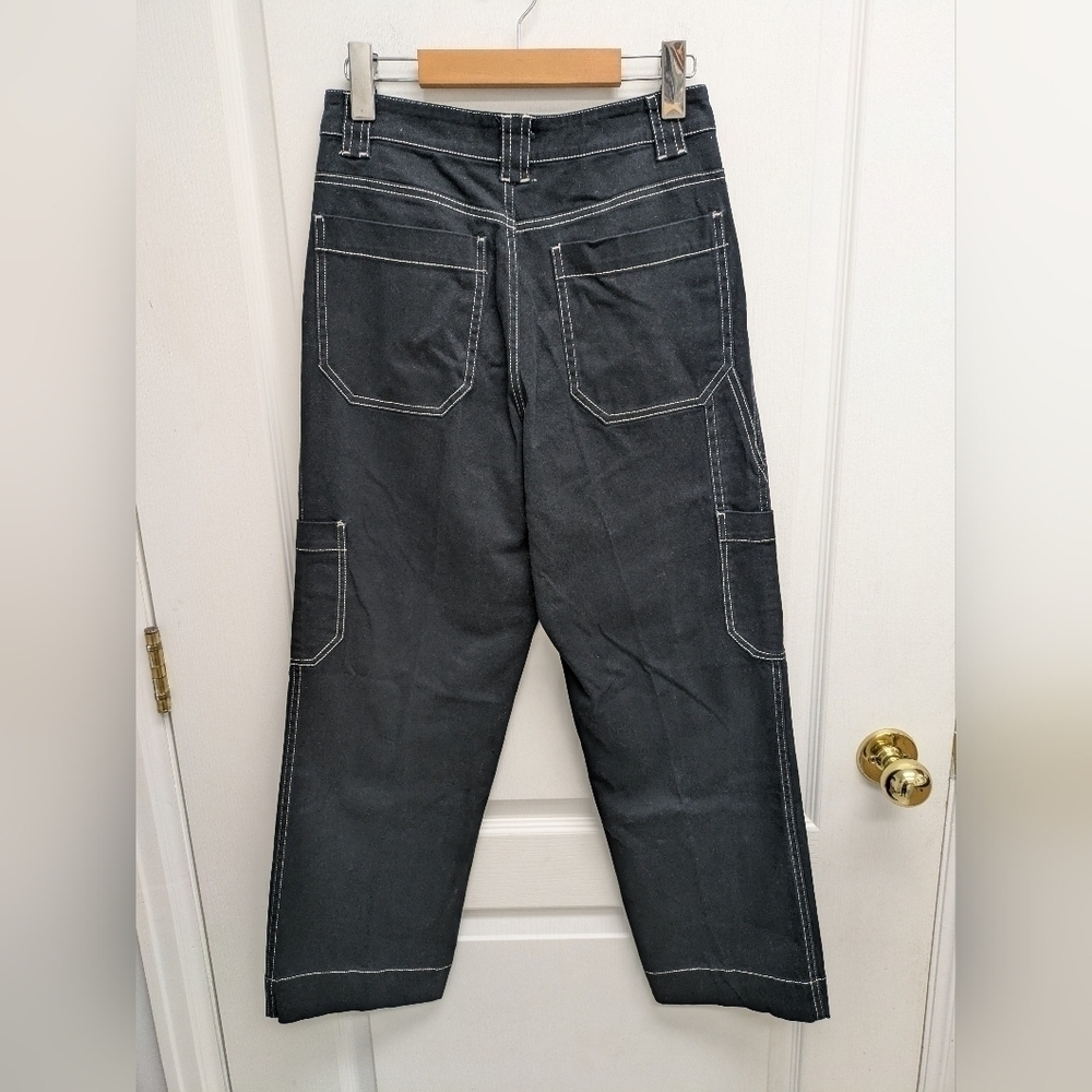 Simons Twik women's straight leg contrasting seam black carpenter pants size S - Picture 3 of 10